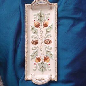 Rare Grassland Road Embossed Appetizer Tray w/ Handles, Acorn, Pinecone, Holly